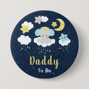 Badge Rond 7,6 Cm Éléphant Jaune et Papa Navy Futur Papa