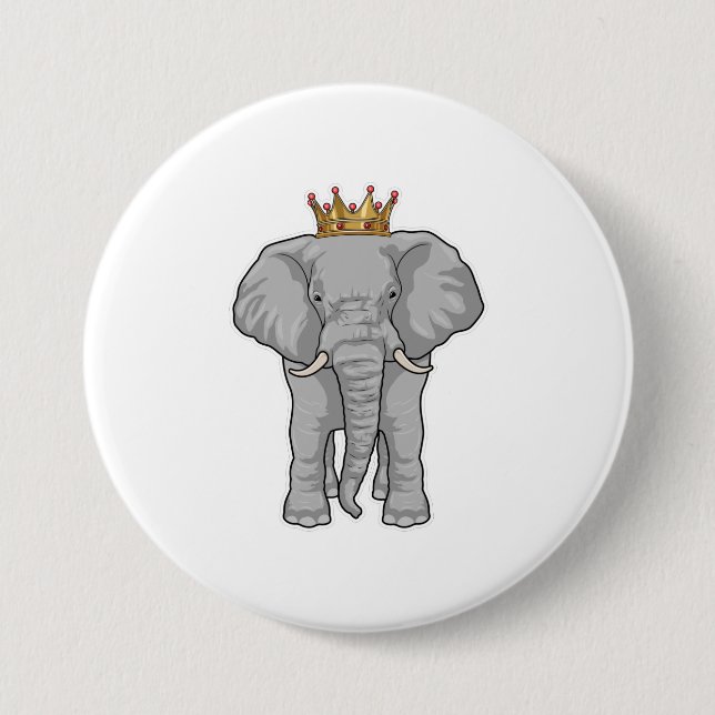 Badge Rond 7,6 Cm Elephant King Crown (Devant)