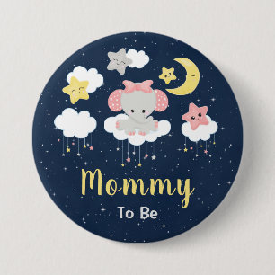 Badge Rond 7,6 Cm Éléphant Rose et Bleu Marine Future Maman