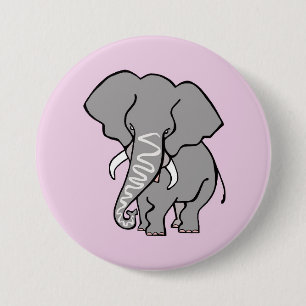 Badge Rond 7,6 Cm ÉLÉPHANT rose mou - Amoureux des animaux - Faune