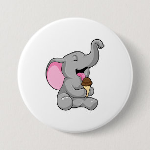 Badge Rond 7,6 Cm Elephant with chocolate gaufre ice cream