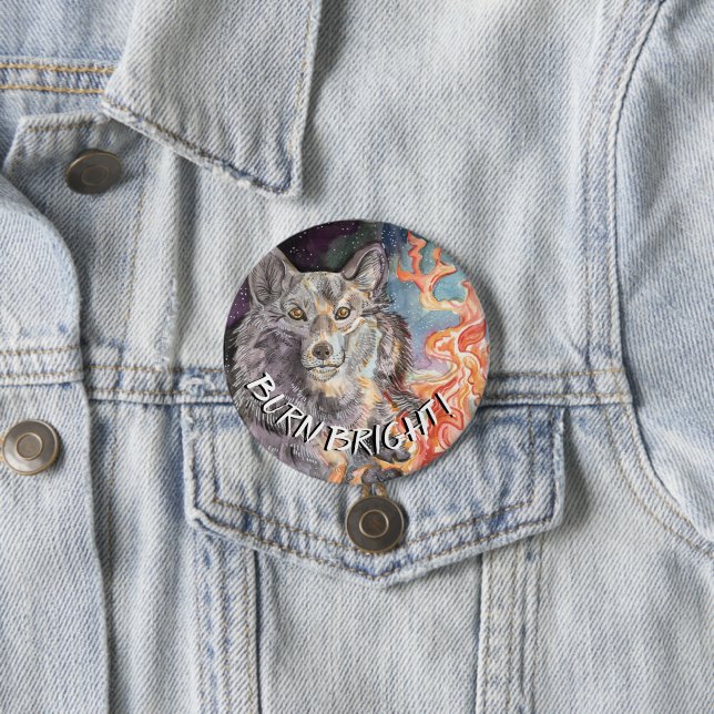 Badge Rond 7,6 Cm Ember Eyes Wolf Aquarelle Badge/Bouton (En situation)