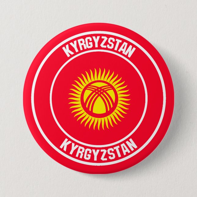 Badge Rond 7,6 Cm Emblème autour du Kirghizistan (Devant)