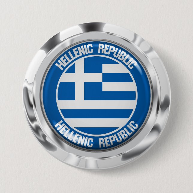 Badge Rond 7,6 Cm Emblème de la Grèce (Devant)