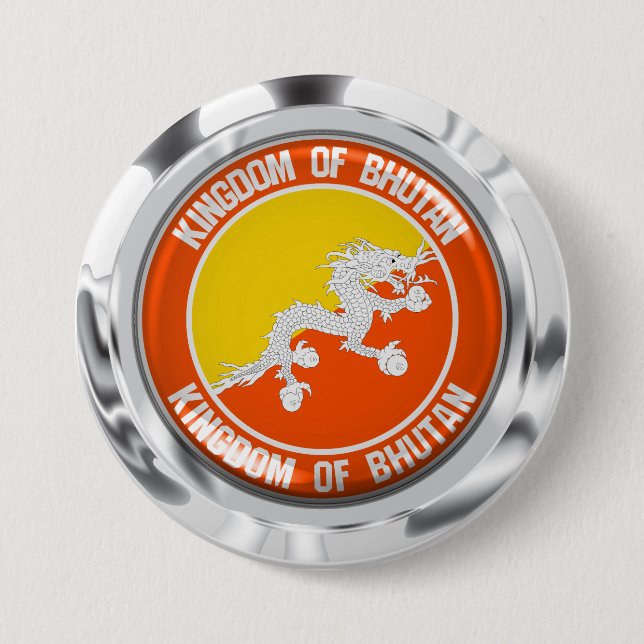 Badge Rond 7,6 Cm Emblème du cycle du Bhoutan (Devant)