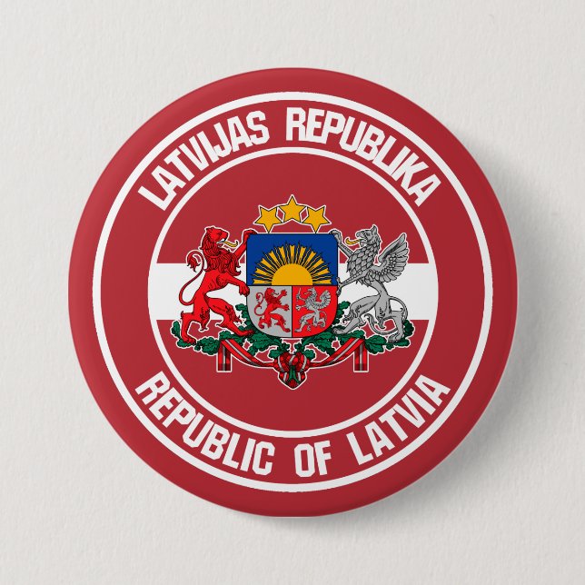 Badge Rond 7,6 Cm Emblème rond de Lettonie (Devant)