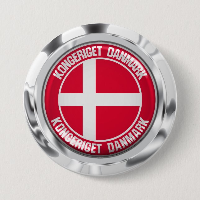 Badge Rond 7,6 Cm Emblème rond du Danemark (Devant)