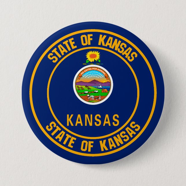 Badge Rond 7,6 Cm Emblème rond du Kansas (Devant)