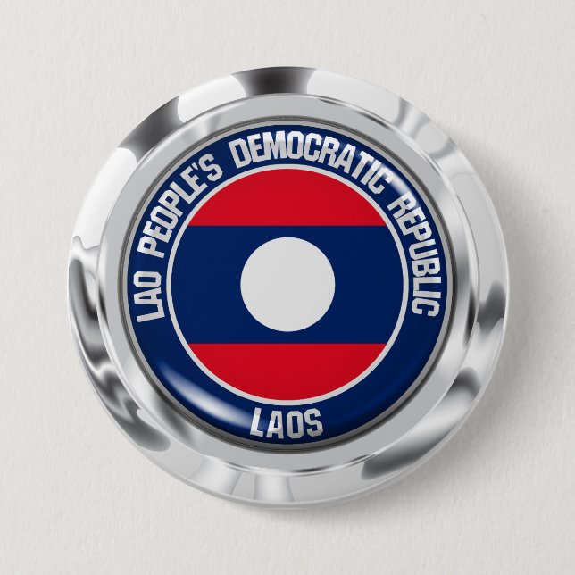 Badge Rond 7,6 Cm Emblème rond du Laos (Devant)