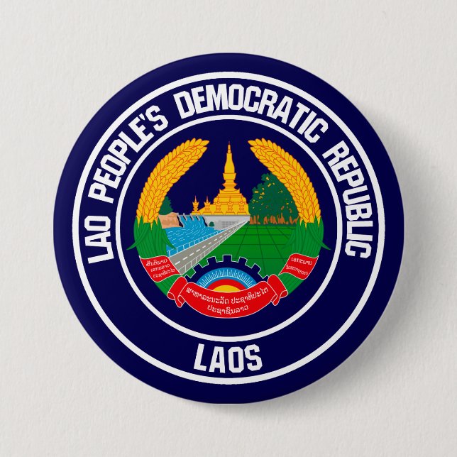Badge Rond 7,6 Cm Emblème rond du Laos (Devant)