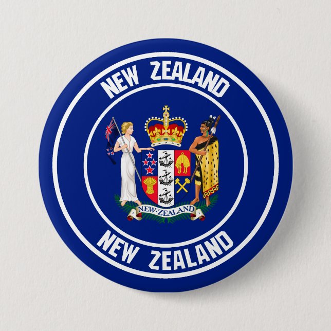 Badge Rond 7,6 Cm Emblème rond néo-zélandais (Devant)