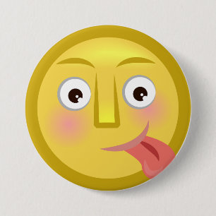 Badge Rond 7,6 Cm Émoji Langue Sortie Visage Drôle Rigolo