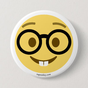 Badge Rond 7,6 Cm Emoji Nerd avec lunettes et dents de lapin