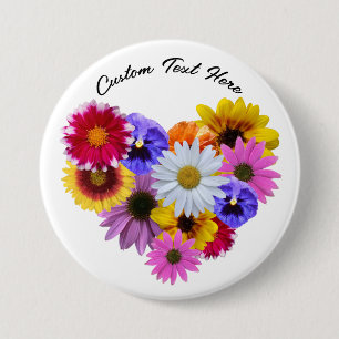 Badge Rond 7,6 Cm En Fleur - Bouton Bouquet floral en forme de coeur