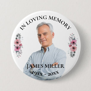Badge Rond 7,6 Cm En Mémoire Amoureuse. Bouton Personnaliser la phot