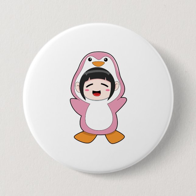 Badge Rond 7,6 Cm Enfant avec costume de pingouin (Devant)
