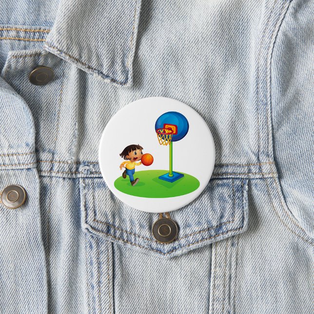 Badge Rond 7,6 Cm Enfant Jouer au basket-ball avec Hoop Fun Sports (Créateur téléchargé)