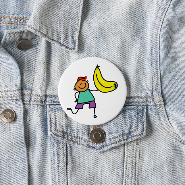 Badge Rond 7,6 Cm Enfant Joueur tenant une grande banane jaune (Créateur téléchargé)