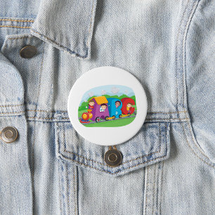 Badge Rond 7,6 Cm Enfants En Train Alphabet