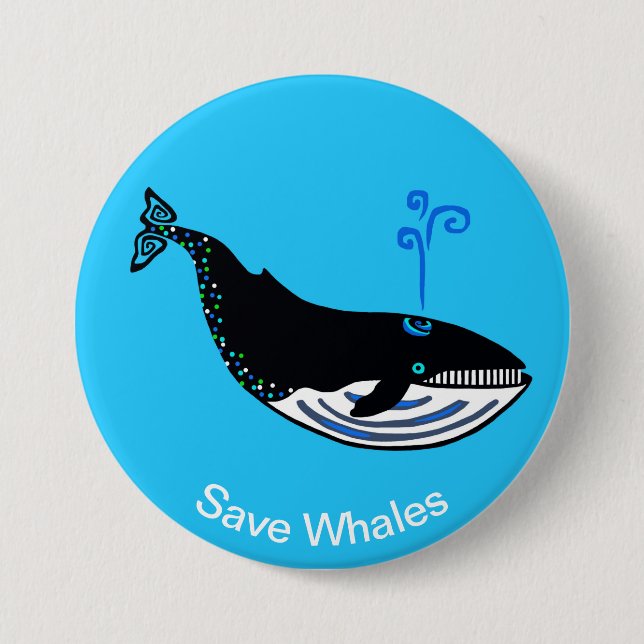 Badge Rond 7,6 Cm Enregistrer les BALEINES -Amoureux des animaux- Fa (Devant)