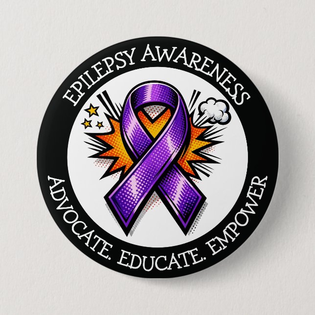 Badge Rond 7,6 Cm Epilepsy Awareness | Purple Awareness Ribbon (Devant)