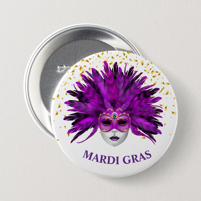 Badge Rond 7,6 Cm Épingle du bouton Mardi Gras (Devant & derrière)