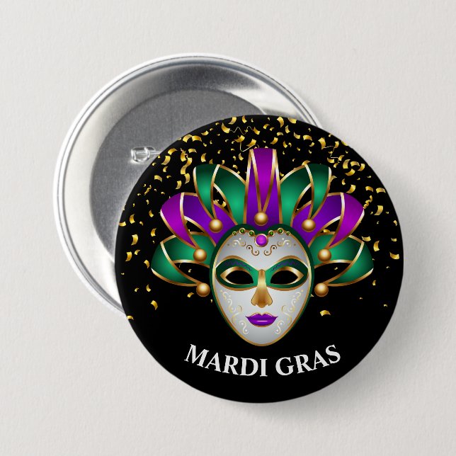 Badge Rond 7,6 Cm Épingle du bouton Mardi Gras (Devant & derrière)