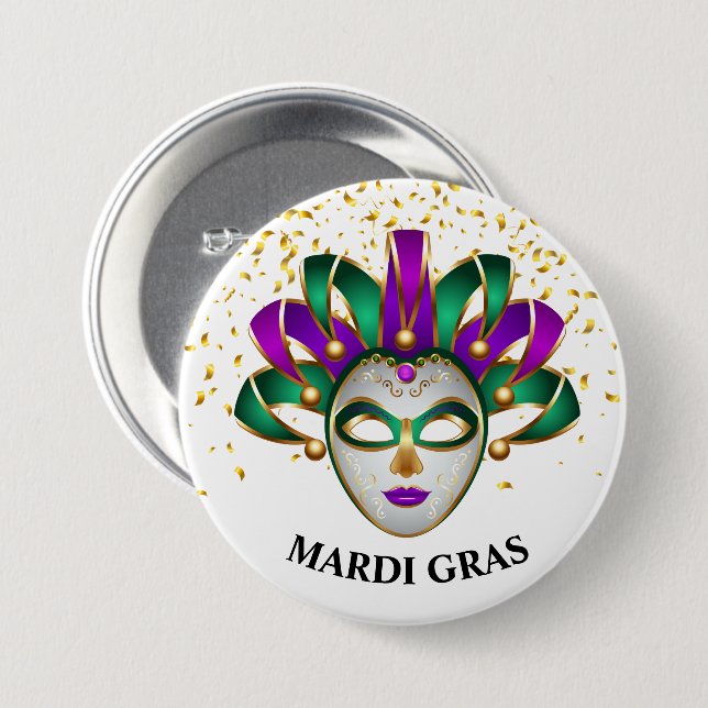 Badge Rond 7,6 Cm Épingle du bouton Mardi Gras (Devant & derrière)
