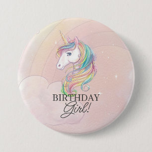 Badge Rond 7,6 Cm épingle fille anniversaire de licorne