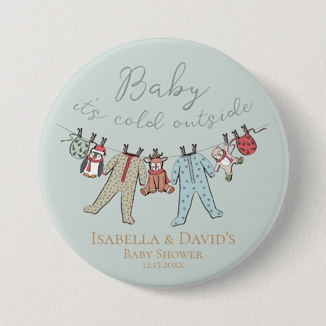 Badge Rond 7,6 Cm Épinglette pour Baby Shower d'hiver 'Bébé il fait  (Devant)