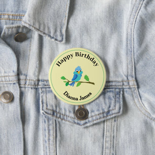 Badge Rond 7,6 Cm Épinglette ronde anniversaire oiseau bleu mignon