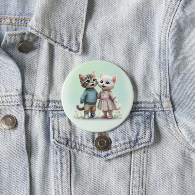 Badge Rond 7,6 Cm Épinglette Tom & Luna Button, Épingle de couple de (En situation)