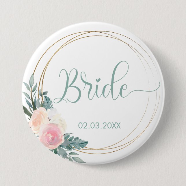 Badge Rond 7,6 Cm ÉQUIPE BRIDE ! Blumen Kranz Bouton (Devant)
