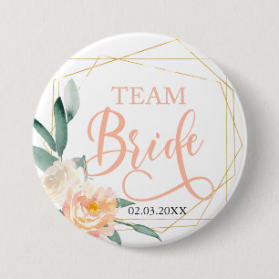 Badge Rond 7,6 Cm Équipe Bride ! Fleurs modernes