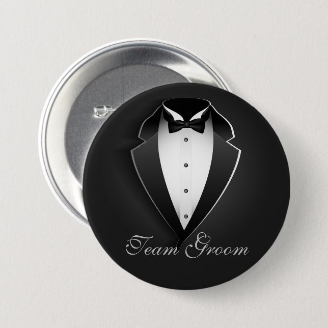 Badge Rond 7,6 Cm Équipe Groom Smoking Élégant (Devant & derrière)