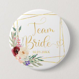 Badge Rond 7,6 Cm Équipe Mariée ! Bouton Geometrik moderne