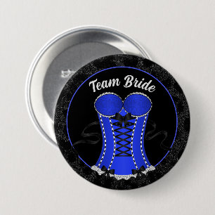 Badge Rond 7,6 Cm Équipe Mariée Corset Bleu Coquin