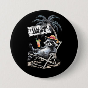 Badge Rond 7,6 Cm Été de fille sauvage plage drôle raton laveur