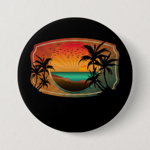 BADGE ROND 7,6 CM ÉTÉ PLAGE NATURE VINTAGE