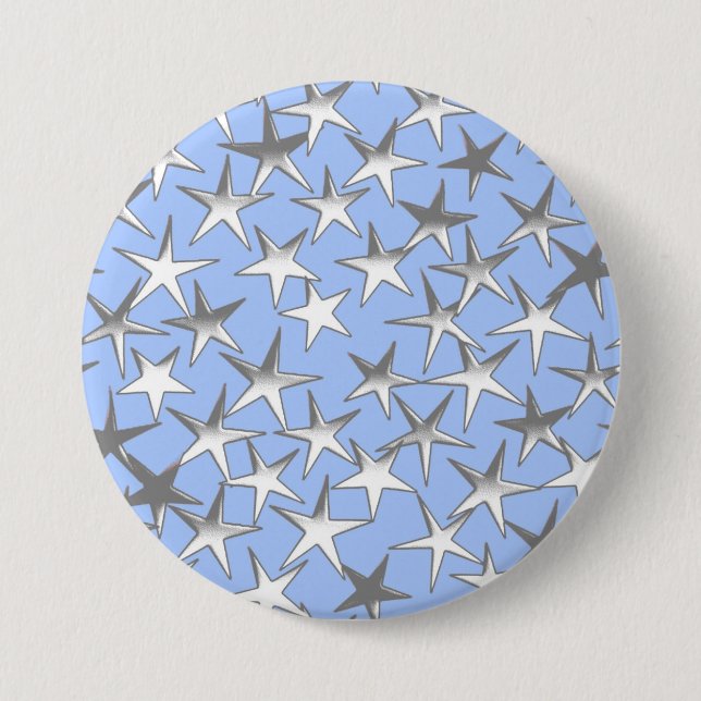 Badge Rond 7,6 Cm étoiles d'argent, sur bleu pâle (Devant)