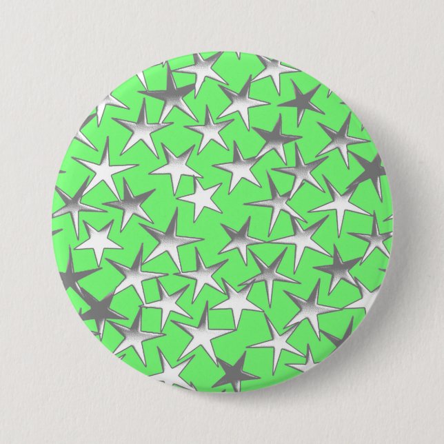 Badge Rond 7,6 Cm étoiles d'argent, sur vert citron (Devant)