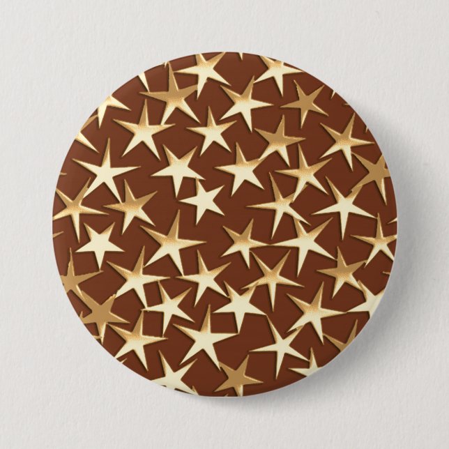 Badge Rond 7,6 Cm Étoiles dorées sur fond brun chocolat (Devant)