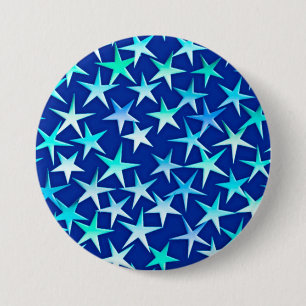 Badge Rond 7,6 Cm Étoiles satinées, bleu pâle sur cobalt