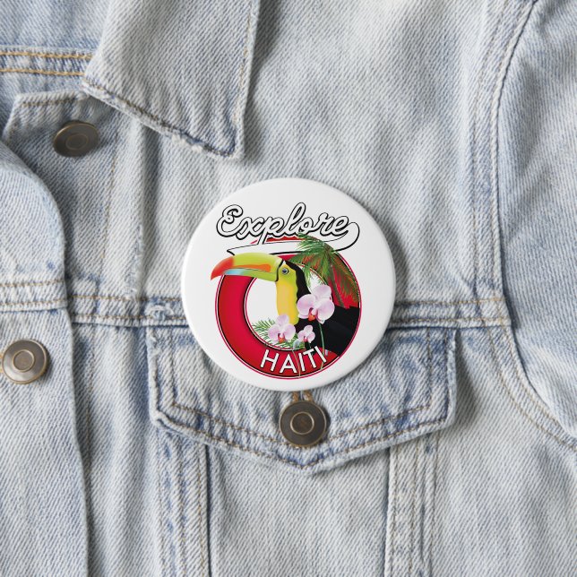 Badge Rond 7,6 Cm Explorez le logo Haïti. (En situation)