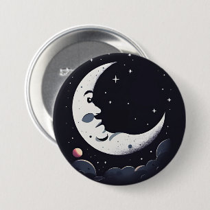Badge Rond 7,6 Cm Face de lune brillante dans le ciel sombre