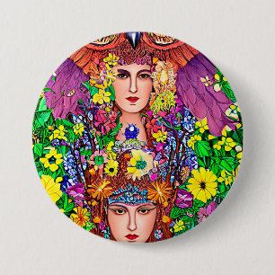 Badge Rond 7,6 Cm Fairy Princess Soeurs floral original Art nouveau