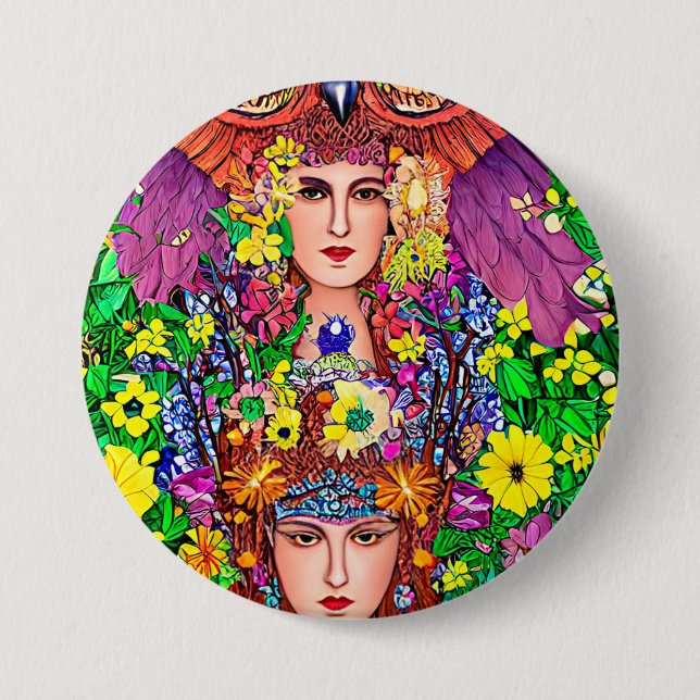 Badge Rond 7,6 Cm Fairy Princess Soeurs floral original Art nouveau (Devant)