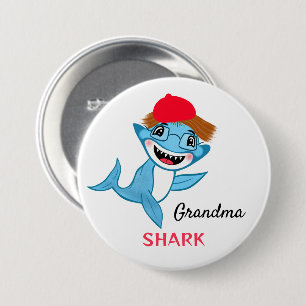 Badge Rond 7,6 Cm Famille de Requins Heureuse Grand-mère Requin