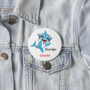 Badge Rond 7,6 Cm Famille de Requins Heureux Papi Requin