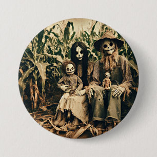 Badge Rond 7,6 Cm Famille déplaisant Scarecrow dans champ photo d'ho